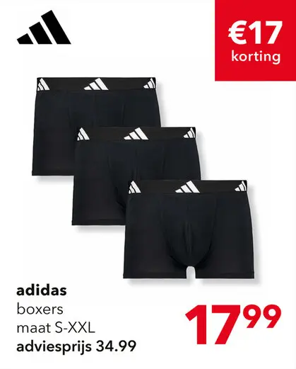 Aanbieding: Adidas heren boxershorts 3-pack zwart