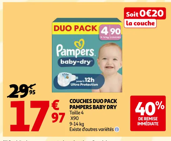 Offre: Couches duo pack Pampers baby dry