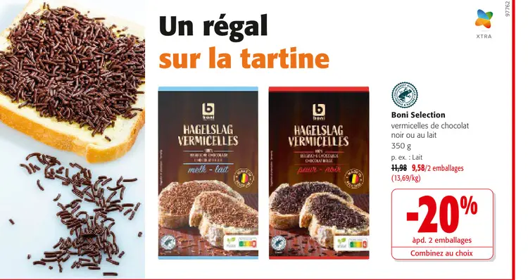 Offre: vermicelles de chocolat noir ou au lait