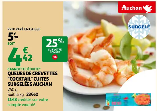 Promotie: Queues de crevettes "cocktail" cuites surgelé