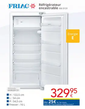 Offre: Réfrigérateur encastrable
