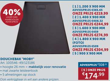 Aanbieding: DOUCHEBAK "MOBY"