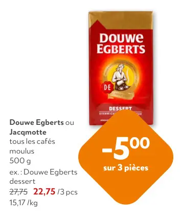 Offre: Douwe Egberts ou Jacqmotte tous les cafés moulus