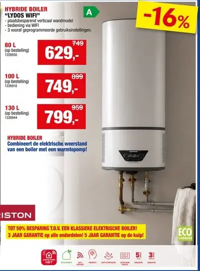 Promotie: Ariston Hybride boiler Lydos Wifi