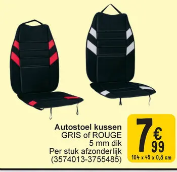 Aanbieding: Autostoel kussen GRIS of ROUGE