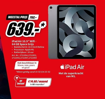 Aanbieding: Apple iPad Air 10.9 " Wifi - 64 GB Space Grijs