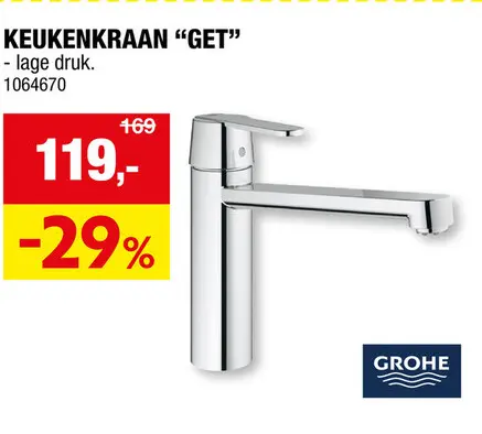 Promotie: GROHE Get keukenmengkraan eengreeps voor boilers onder de spoelbak chroom