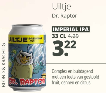 Aanbieding: Uiltje Dr. Raptor IMPERIAL IPA