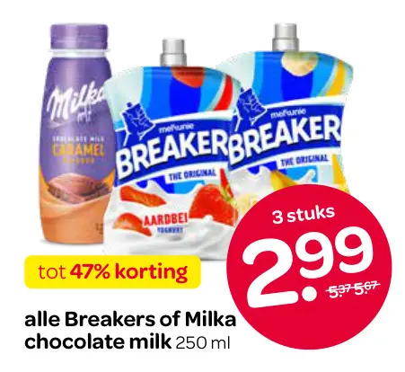 Aanbieding: Breakers or Milka chocolate milk