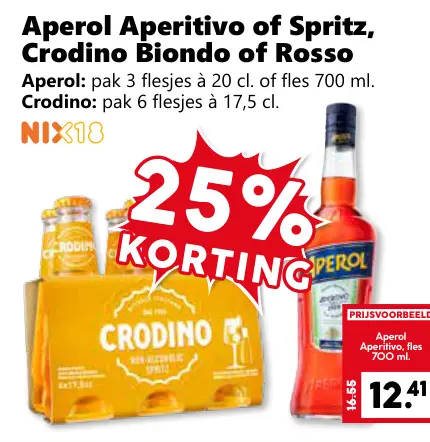 Aanbieding: Aperol Aperitivo of Spritz, Crodino Biondo of Rosso