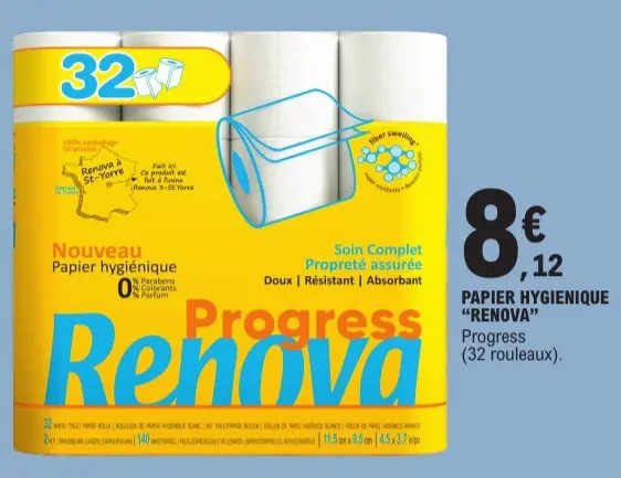 Offre: PAPIER HYGIENIQUE "RENOVA" Progress