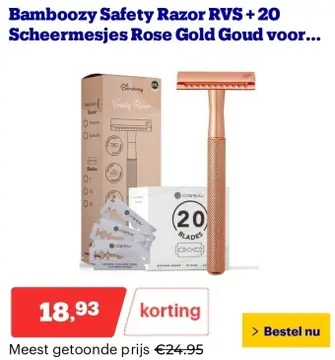 Aanbieding: Bamboozy Safety Razor RVS + 20 Scheermesjes R