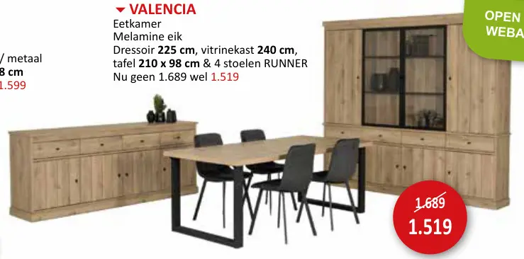 Aanbieding: Valencia Eetkamer Melamine eik