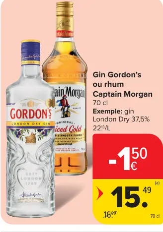 Offre: Gin Gordon's ou rhum Captain Morgan