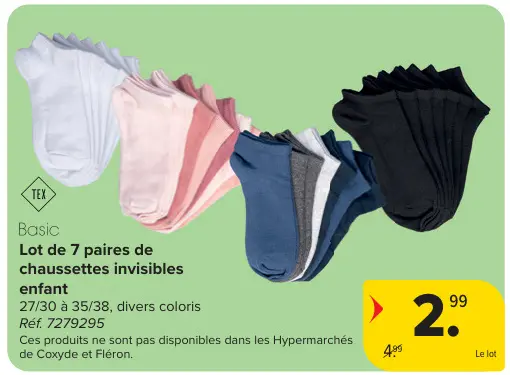 Offre: Lot de 7 paires de chaussettes invisibles enfant