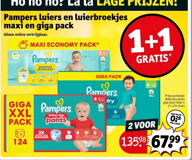 Aanbieding: Pampers luiers en luierbroekjes maxi en giga pack