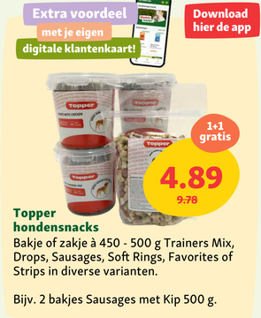 Aanbieding: Topper hondensnacks Bakje of zakje Trainers 