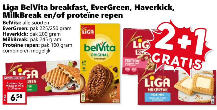 Aanbieding: BelVita breakfast, EverGreen, Haverkick, MilkBreak en/of proteïne repen