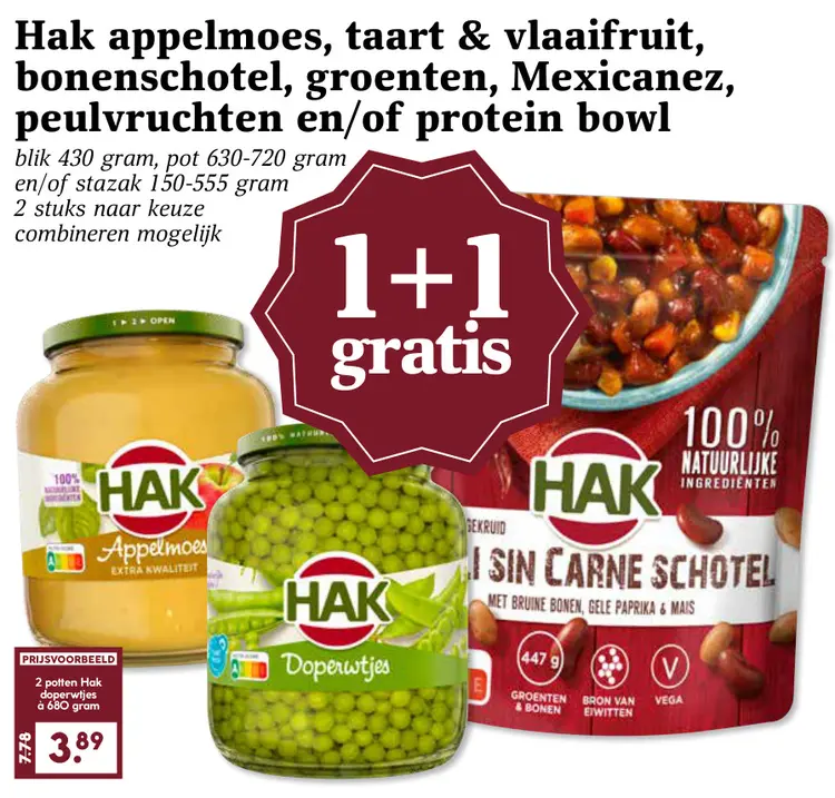 Aanbieding: Hak appelmoes, taart & vlaaifruit, bonenschotel, groenten, Mexicanez, peulvruchten en/of protein bowl