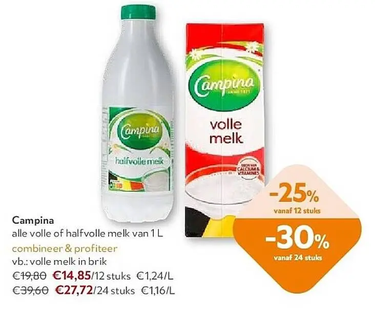 Promotie: Campina volle of halfvolle melk
