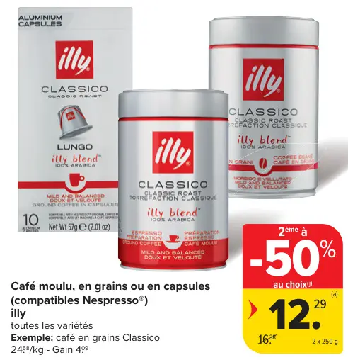 Offre: Café moulu, en grains ou en capsules (compatibles Nespresso)