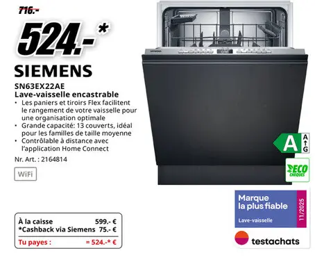 Offre: Lave-vaisselle encastrable