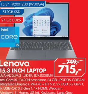 Aanbieding: Lenovo 15,3 INCH LAPTOP DEAPAD SLIM 3 15IRH10