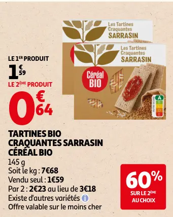 Promotie: Tartines bio craquantes sarrasin céréal bio