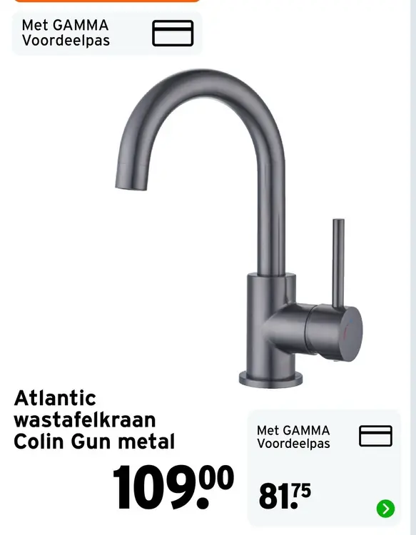 Aanbieding: Wastafelkraan Colin Gun metal
