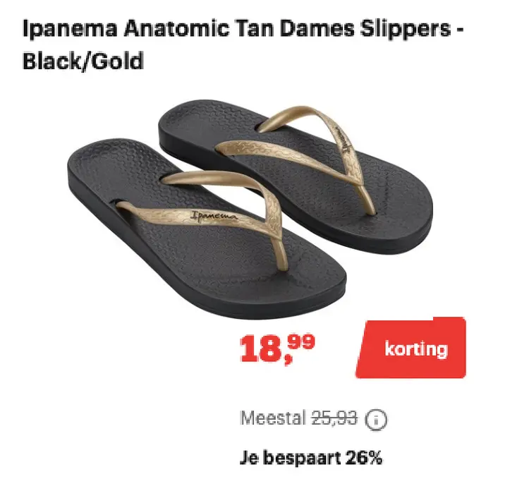 Aanbieding: Ipanema Anatomic Tan Dames Slippers - Black/Gold