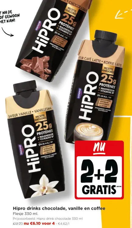 Promotie: Hipro drinks chocolade, vanille en coffee