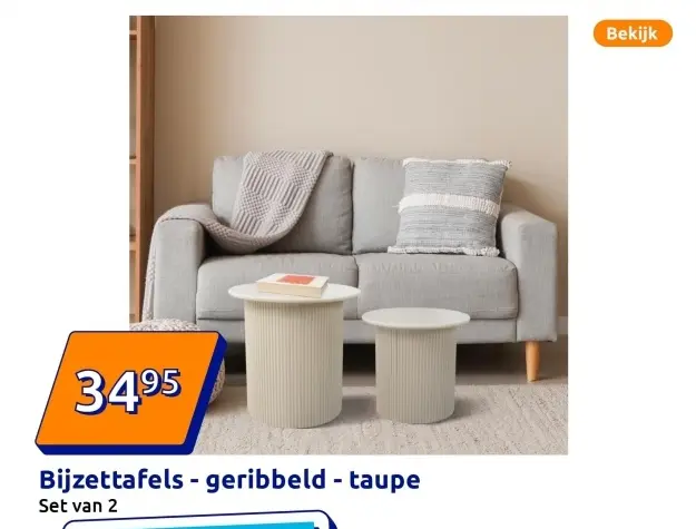 Aanbieding: Bijzettafels - geribbeld - taupe