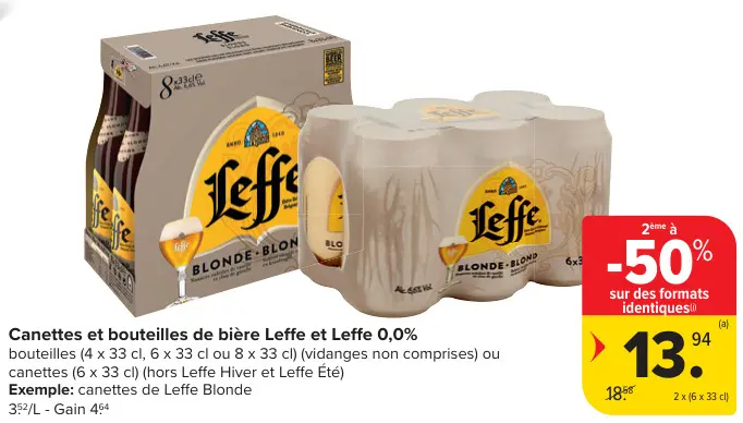 Offre: Canettes et bouteilles de bière Leffe et Leffe 0,0%