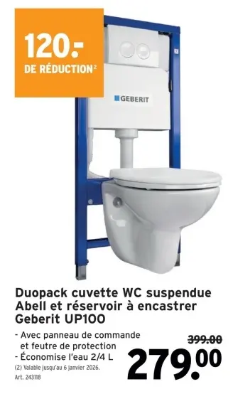 Offre: Duopack cuvette WC suspendue Abell et réservoir