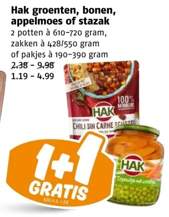 Aanbieding: Groenten, bonen, appelmoes of stazak