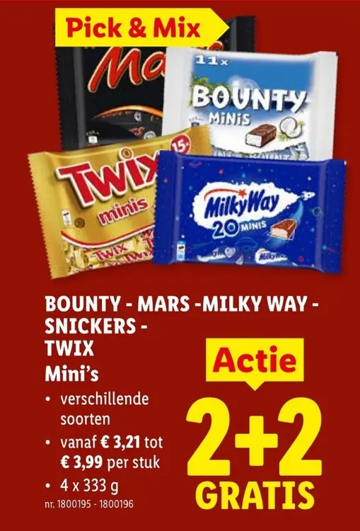 Promotie: BOUNTY - MARS -MILKY WAY - SNICKERS - TWIX Mini's