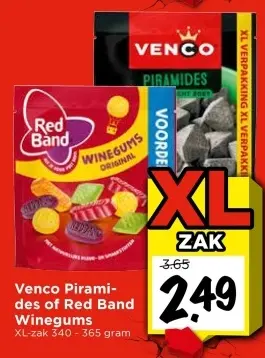 Aanbieding: Venco Piramides of Red Band Winegums