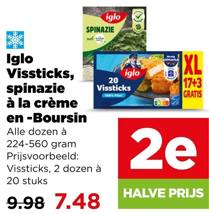 Aanbieding: Vissticks, spinazie à la crème en -Boursin