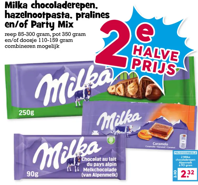 Aanbieding: Milka chocoladerepen, hazelnootpasta, pralines
