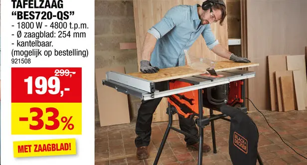 Promotie: Black+Decker tafelzaag 1800W 250mm