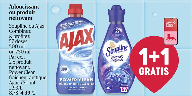 Offre: Adoucissant ou produit nettoyant Soupline ou produit nettoyant