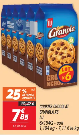 Offre: Cookies chocolat granola x6
