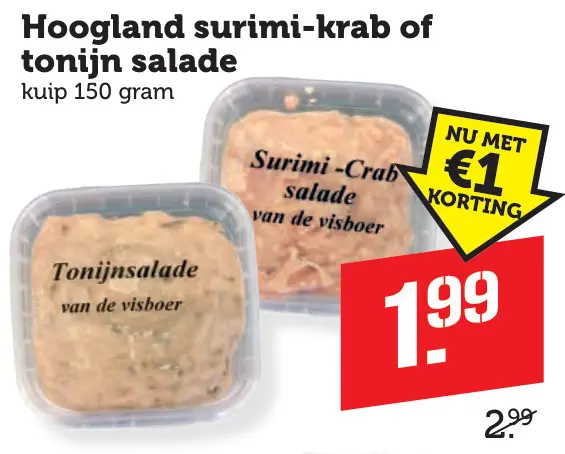 Aanbieding: Hoogland Surimi-krab of tonijn salade