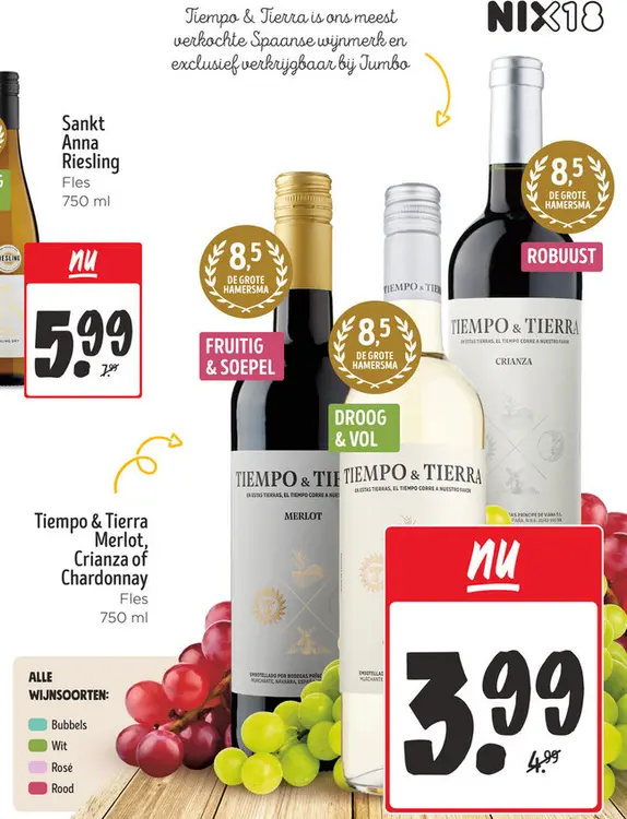 Aanbieding: Tiempo & Tierra Merlot, Crianza of Chardonnay