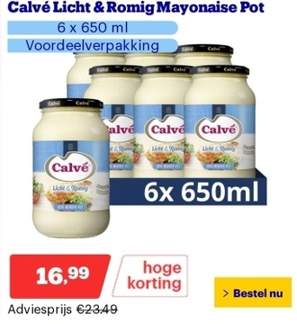 Aanbieding: Calvé Licht & Romig Mayonaise Pot - 6 x 650 ml - Voordeelverpakking