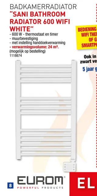 Promotie: Eurom elektrische badkamerradiator 600W wit