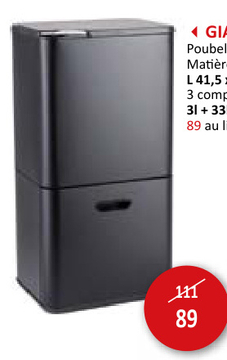 Offre: Poubelle avec compartiment de rangement Giant 3L+33L+27L noir