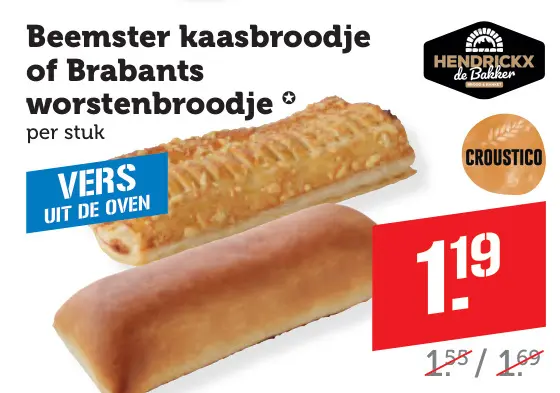 Aanbieding: Beemster kaasbroodje of Brabants worstenbroodje