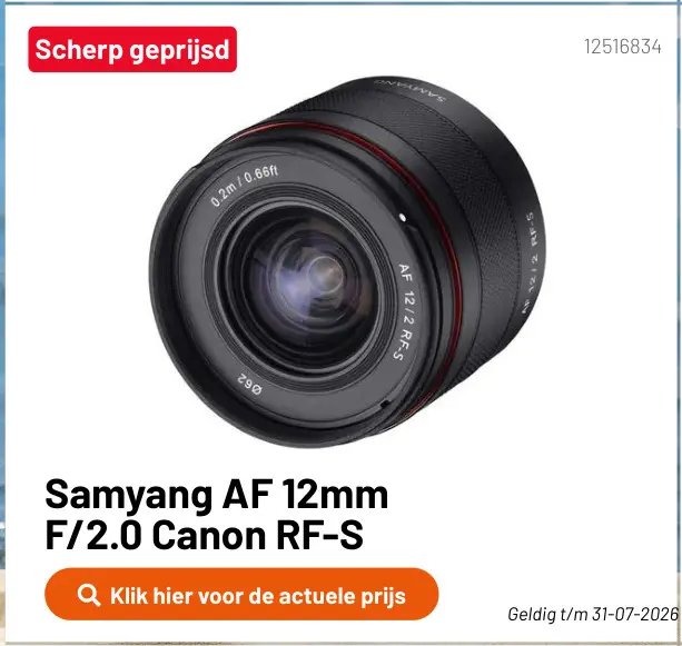 Aanbieding: Samyang AF 12mm F/2.0 Canon RF-S