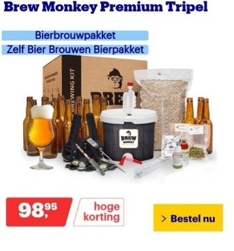 Aanbieding: Brew Monkey Premium Tripel - Bierbrouwpakket - Zelf Bier Brouwen Bierpakket - Startpakket - Gadgets Mannen - Cadeau - Cadeautjes - Cadeau voor man - Kerstcadeau - Kerstpakket - Sinterklaas cadeautjes